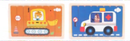 Wooden Double Sided 8Pc Stick Puzzle Vehical - EKT3405