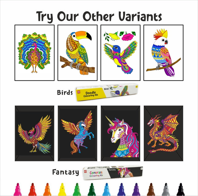 Doodle Coloring Kit - 4 *A3 Size Posters - Animals - EKT3713