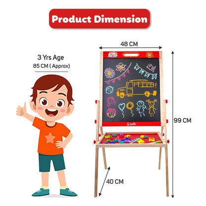 3-in-1 Wooden Easel Board for Kids | Black Surface, White Panel, Chalk Writing Display - EKT3824