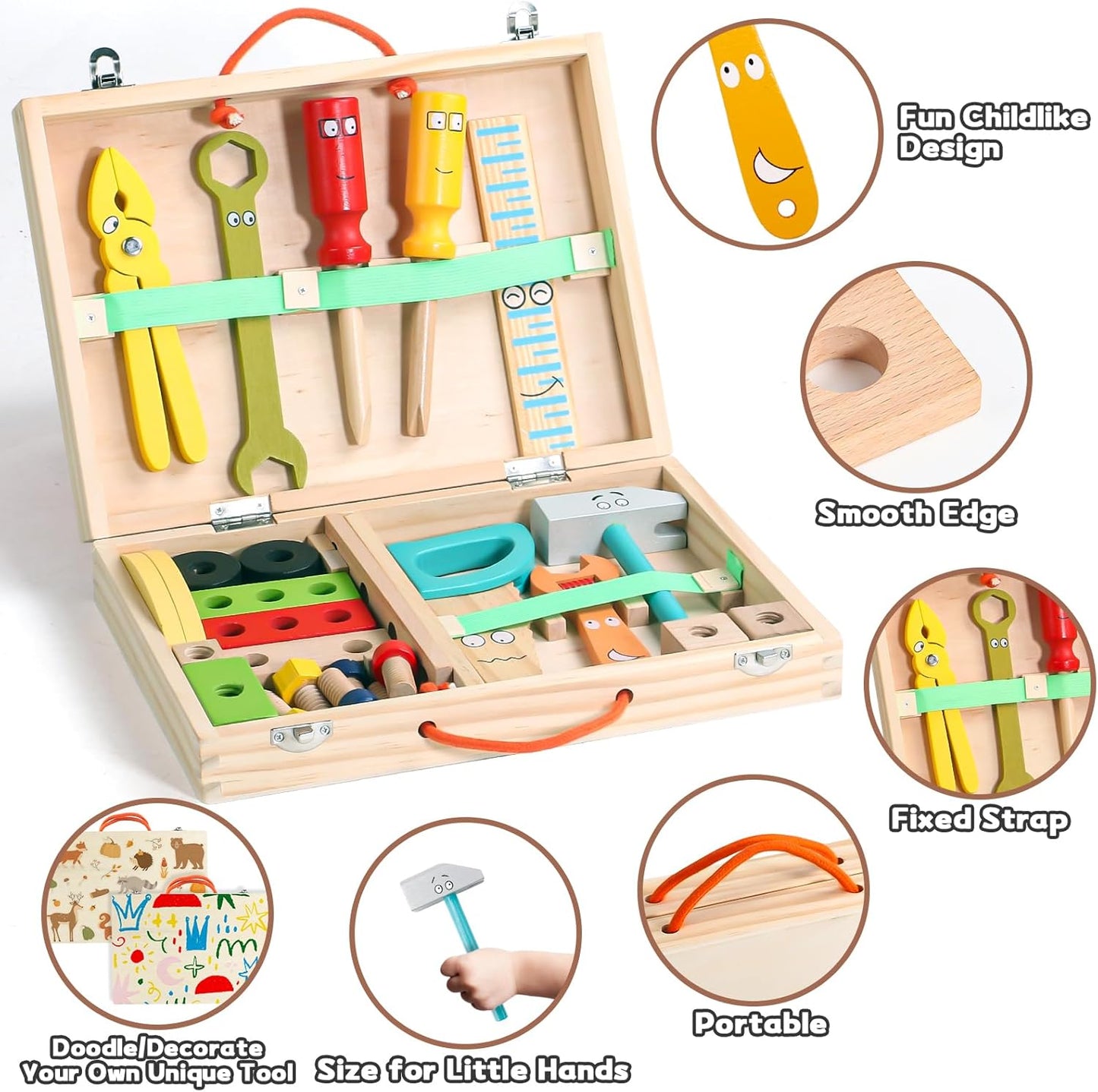 Wooden Tool Kit with Storage Box For Kids - EKT3825