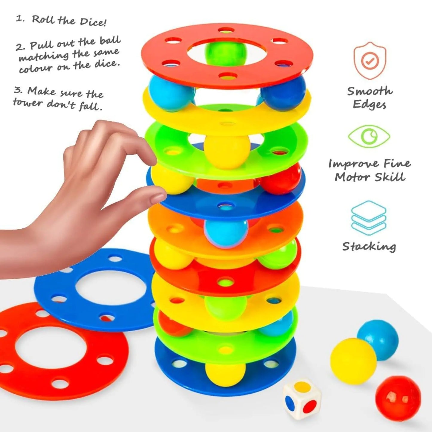 Rainbow Tower Ball Set Of 12 Rings |ÊInteractive Toy - EKT3836