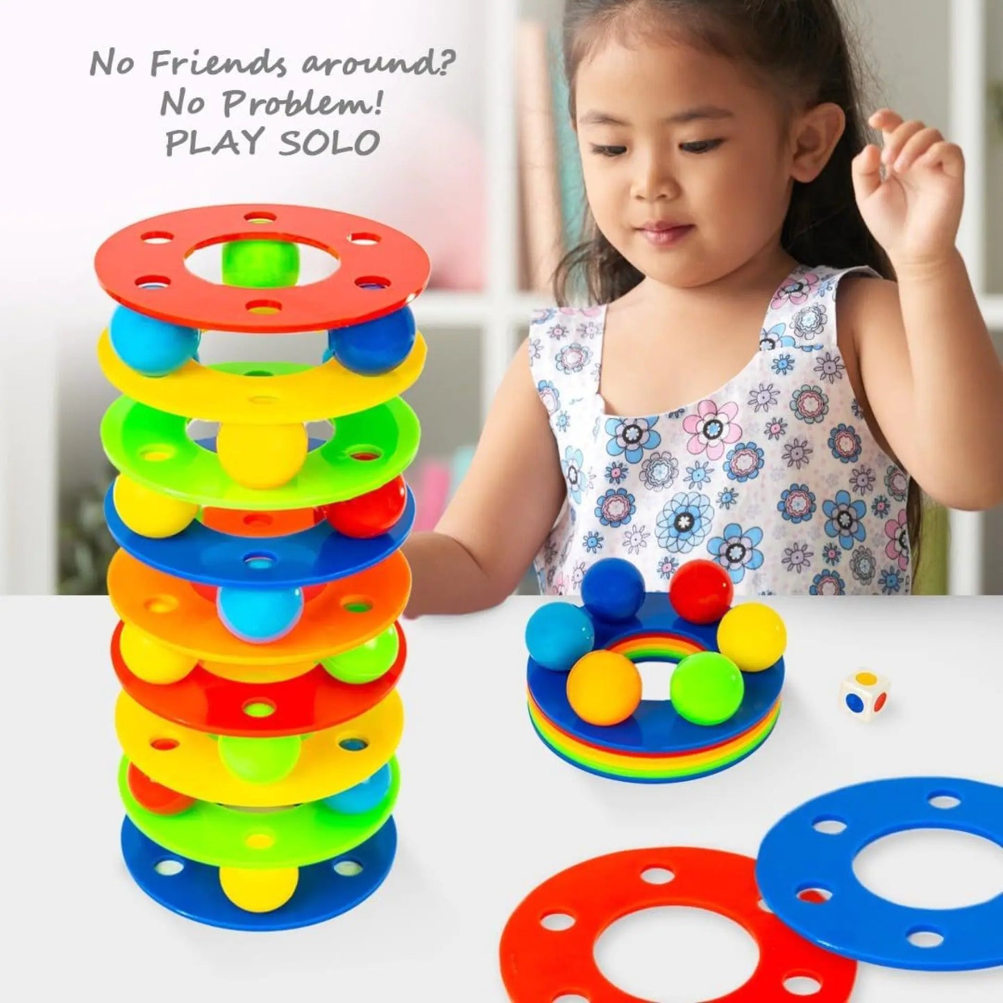 Rainbow Tower Ball Set Of 12 Rings |ÊInteractive Toy - EKT3836