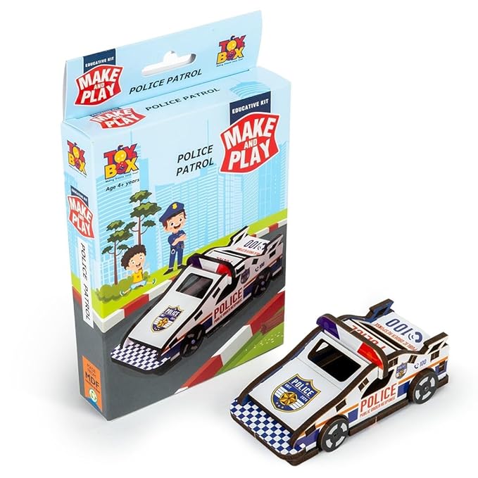 Make And Play Police Patrol Car Mdf Wooden Model Making Toy Vehicle Diy Kit For Kids - EKT3907