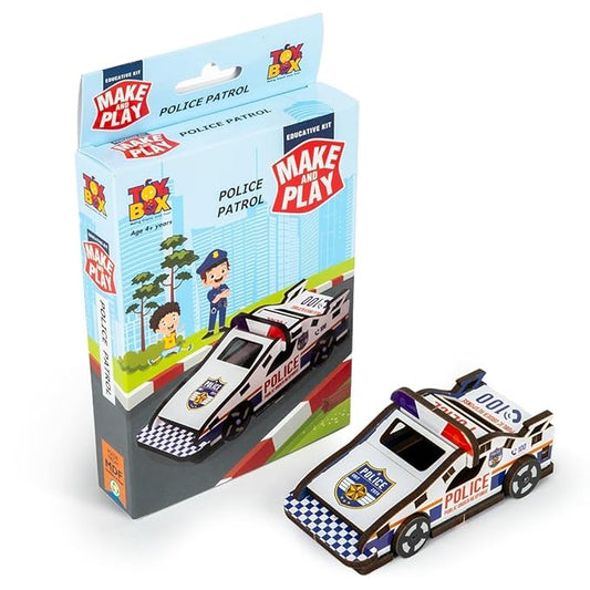 Make And Play Police Patrol Car Mdf Wooden Model Making Toy Vehicle Diy Kit For Kids - EKT3907