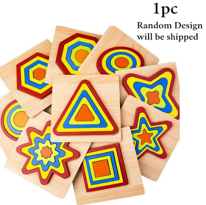 Wooden Geomatric Shape Puzzle 1Pc Random Design Will Be Shipped - EKT3293